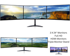 Triple Monitor Screen bundle HDMI 3X24" Full HD IPS With New Stand 1920x1080p - Digital IT Store