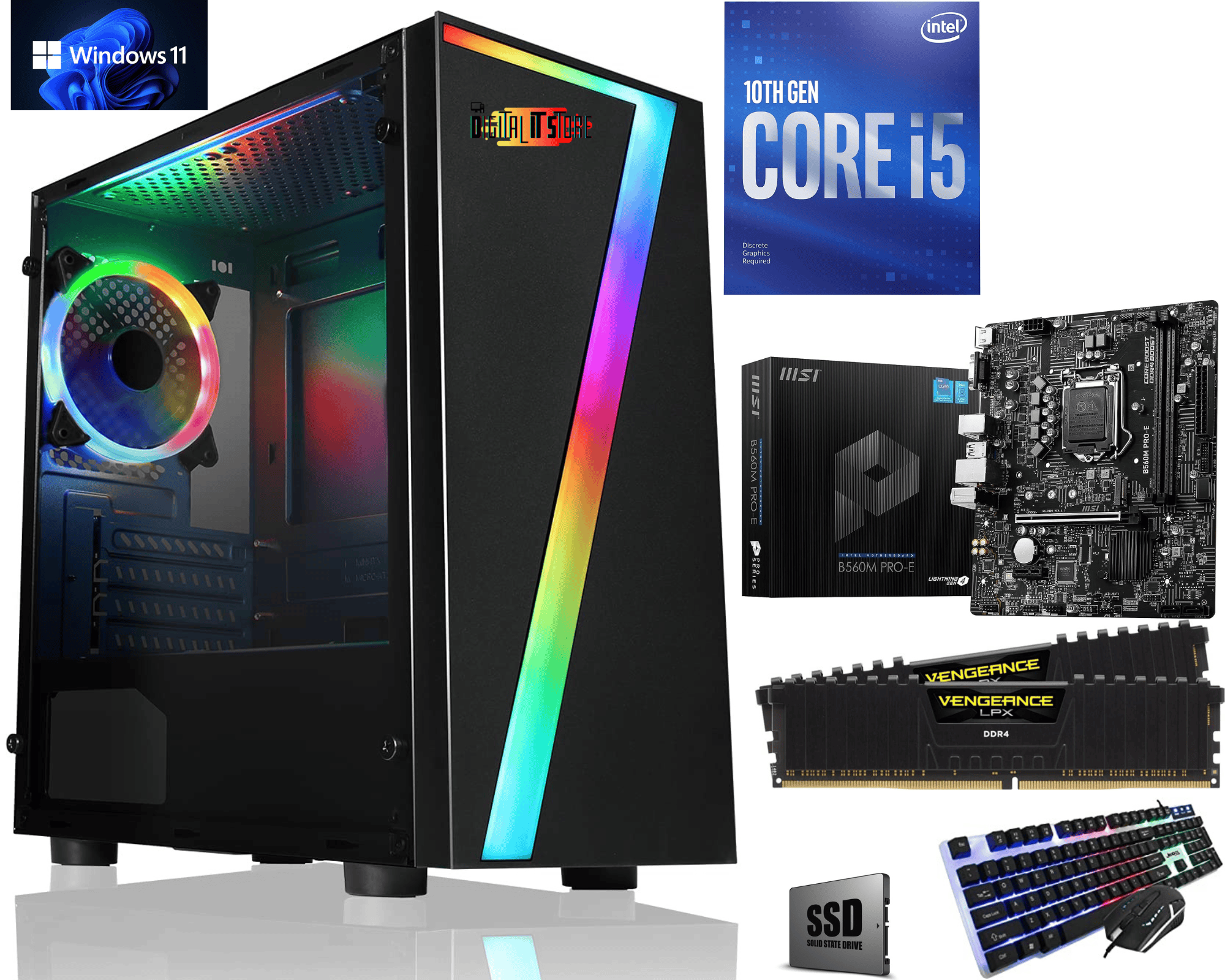 Gaming PC Computer Corei5 10400F 16GB 1TB SSD Win 11 Pro WiFi 10TH Gen - Digital IT Store