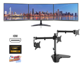 Frameless Triple Monitor Screen bundle 3X24" Full HD IPS HDMI Monitors With Brand New Triple Stand - Digital IT Store