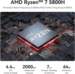 AMD Ryzen7 5800H 4.4GHz SER5 Pro Mini PC 8-Core 16-Thread, 16GB RAM 500G SSD, 4K@60Hz Triple Display, USB3.2/Wi-Fi6 BT5.2/RJ45, Mini Desktop Gaming PC - Digital IT Store