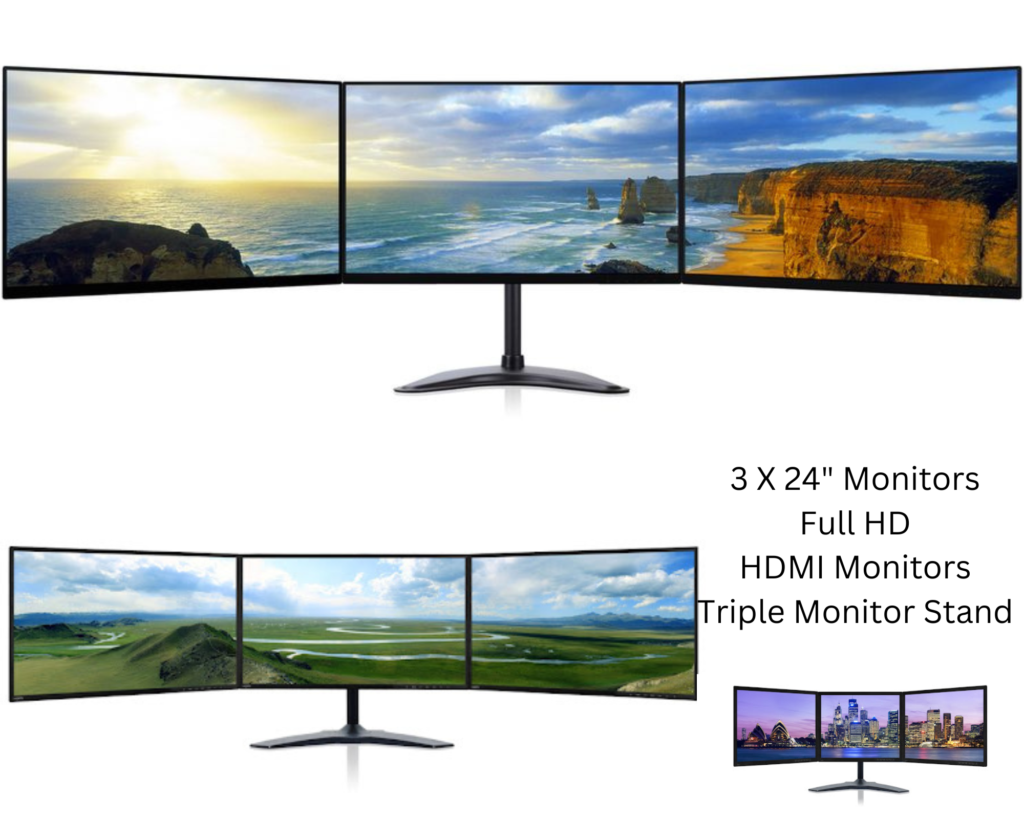 Triple Monitor Screen bundle HDMI 3X24