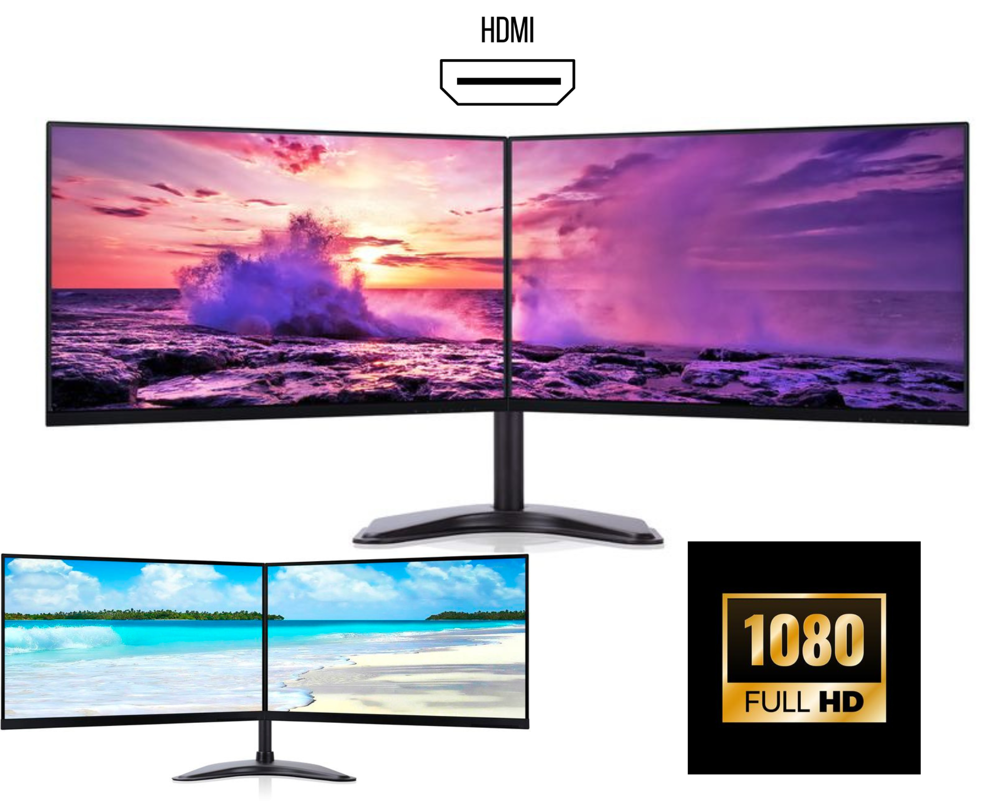 Dual Monitor Screen 2X22" Full HD HDMI Monitors with Brand New Dual Stand IPS - Digital IT Store