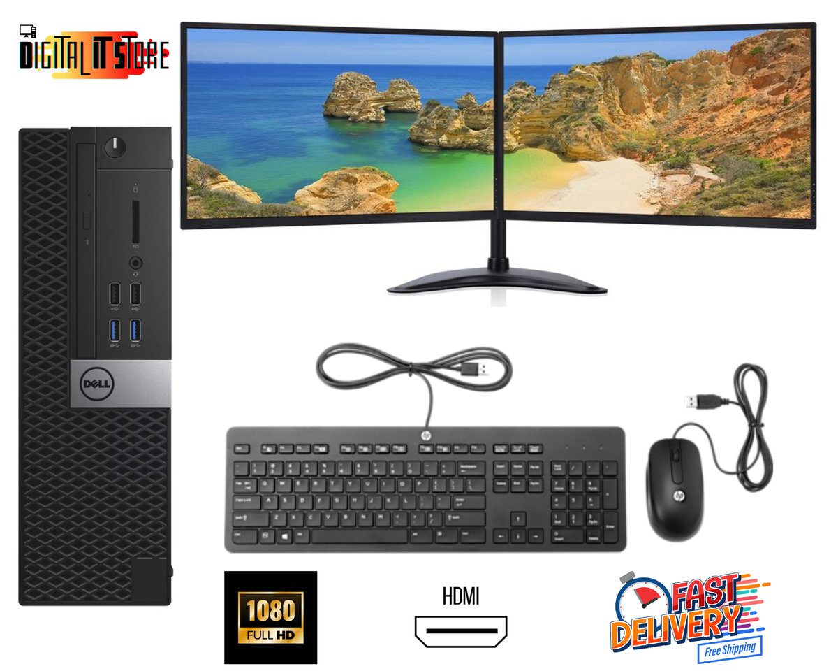Dell/HP PC Computer Bundle with Dual Monitors 2x24" 8GB 250GB Windows 11 Pro