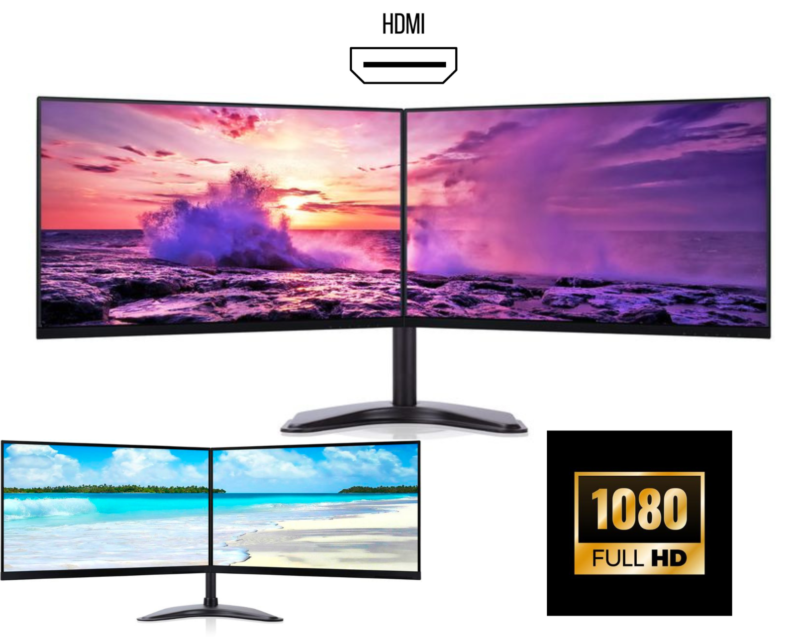 Dual Monitor Screen Bundle Dell HP 2X24" Full HD HDMI Frameless Monitors 48" Set IPS - Digital IT Store